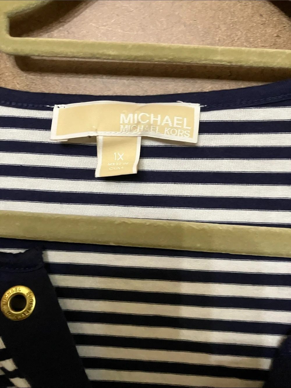 Michael Kors Navy & White Striped Long Sleeve Henley Top